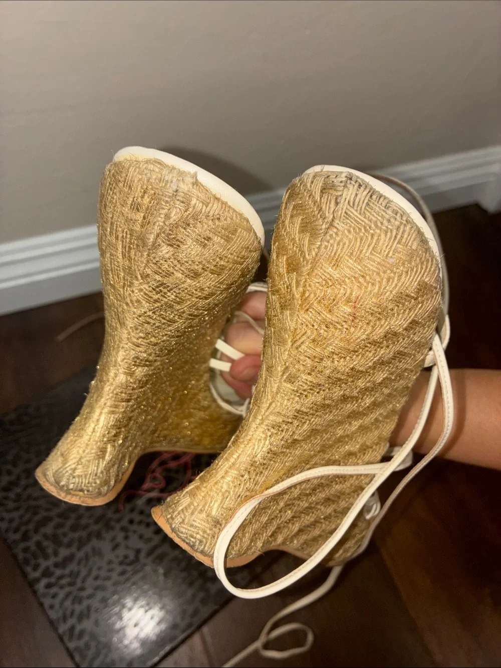 Y2K Baby Phat White Lace-Up Platform Wedge Sandals Espadrilles Wrap around 8.5